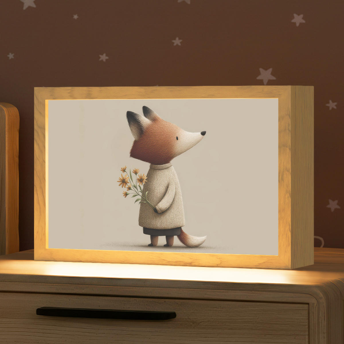 NACHTTISCHLAMPE Fuchs - Gelbe Blumen - Minimalistisch 30x20 cm - Taupe, Holzwerkstoff (8/30/20cm)