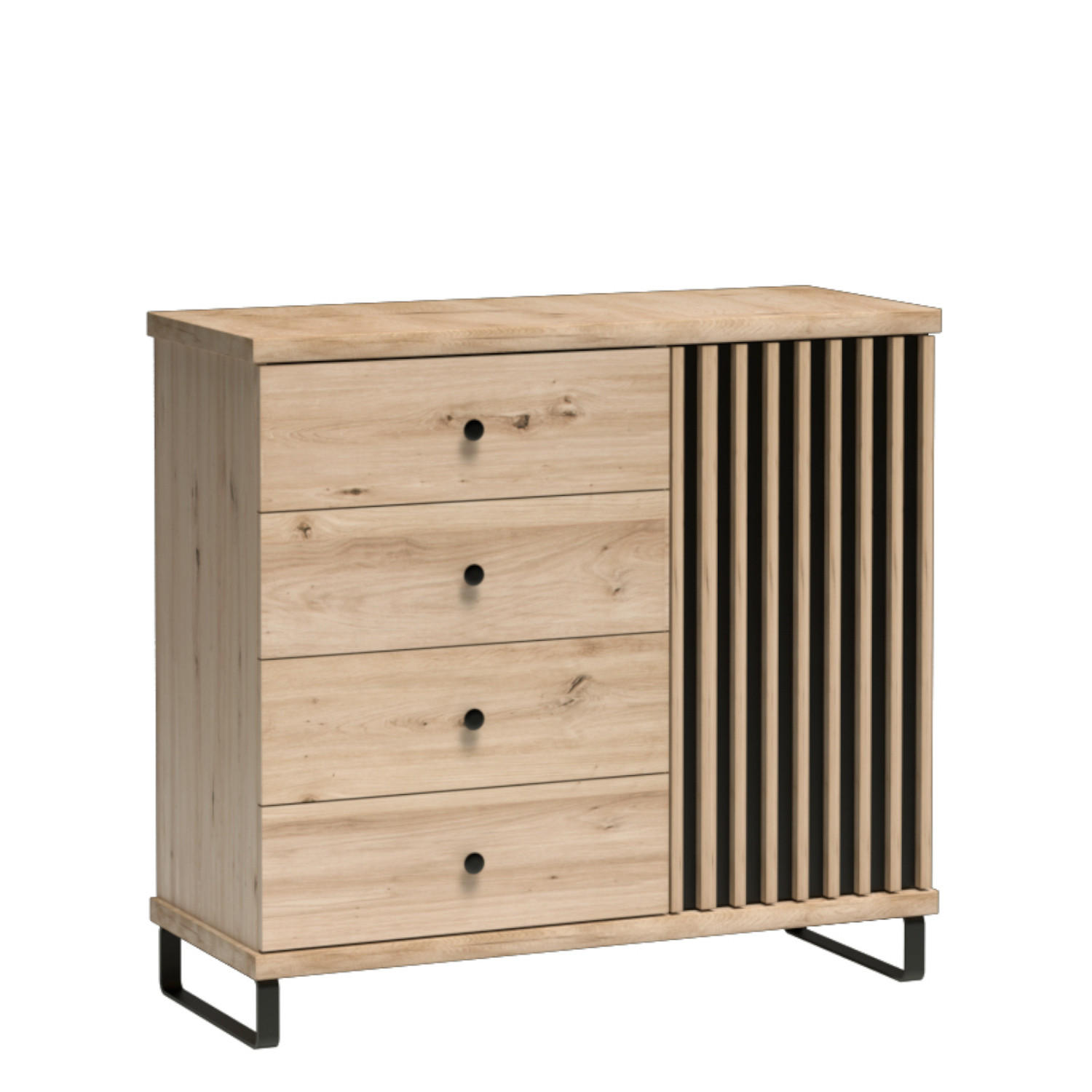 SIDEBOARD NAKUSP C5 Lamellen Eiche Artisan - Schwarz/Eiche Artisan, Glas/Holzwerkstoff (102/86/41cm) - Komodee