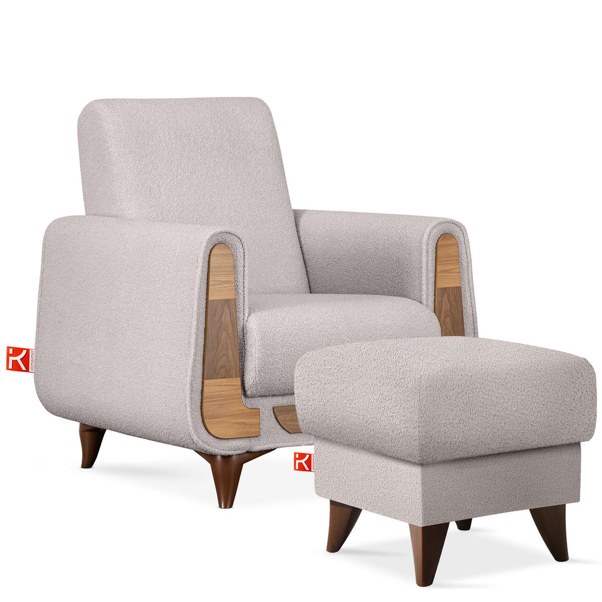 HOCKER GUSTAVO Fußstütze, Bouclé, Grau - Grau, Holz/Holzwerkstoff (53/49/53cm) - KONSIMO®