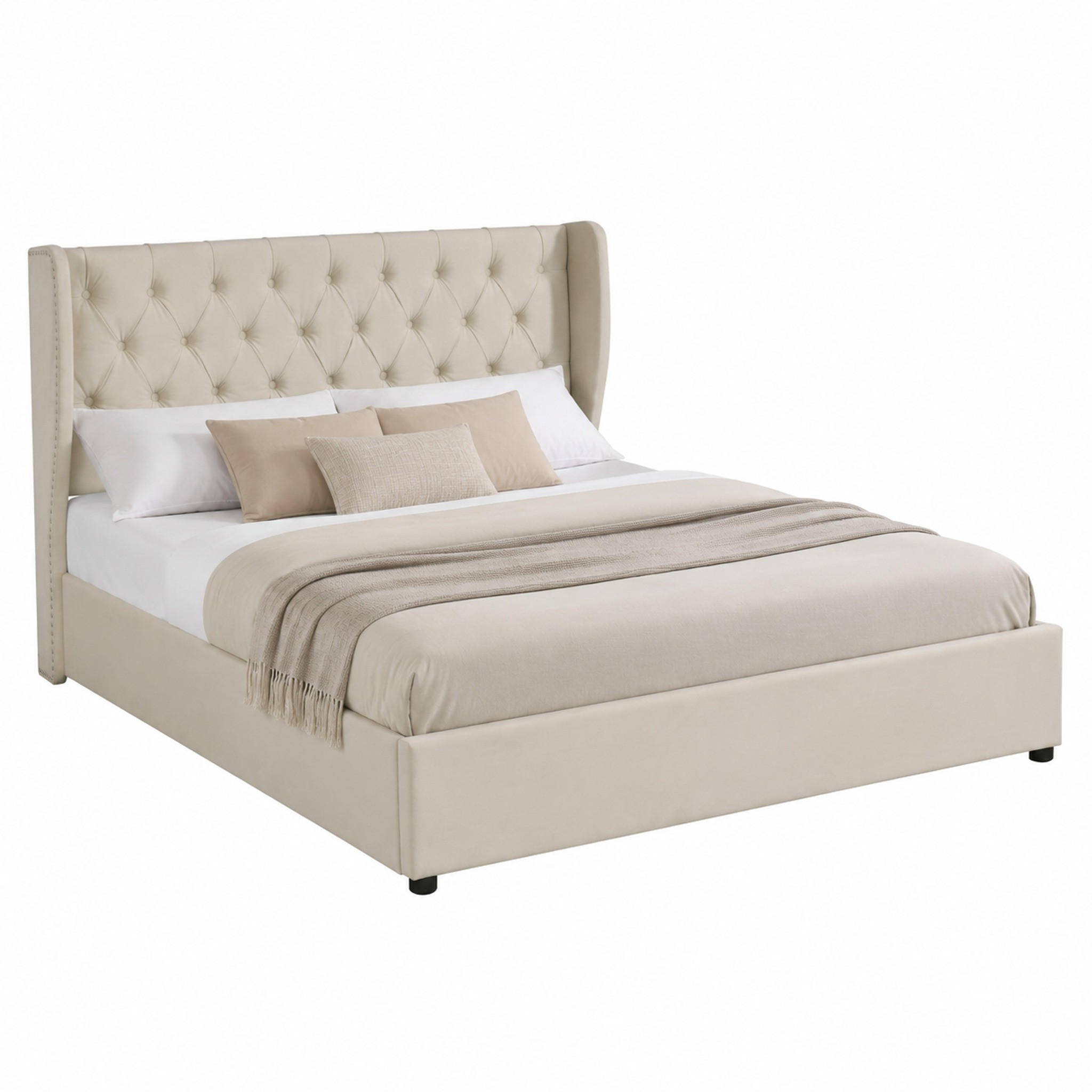 POLSTERBETT mit Bettkasten 180x200 cm Samt Beige mit Lattenrost - Beige, Metall (180/200cm) - Meubliv