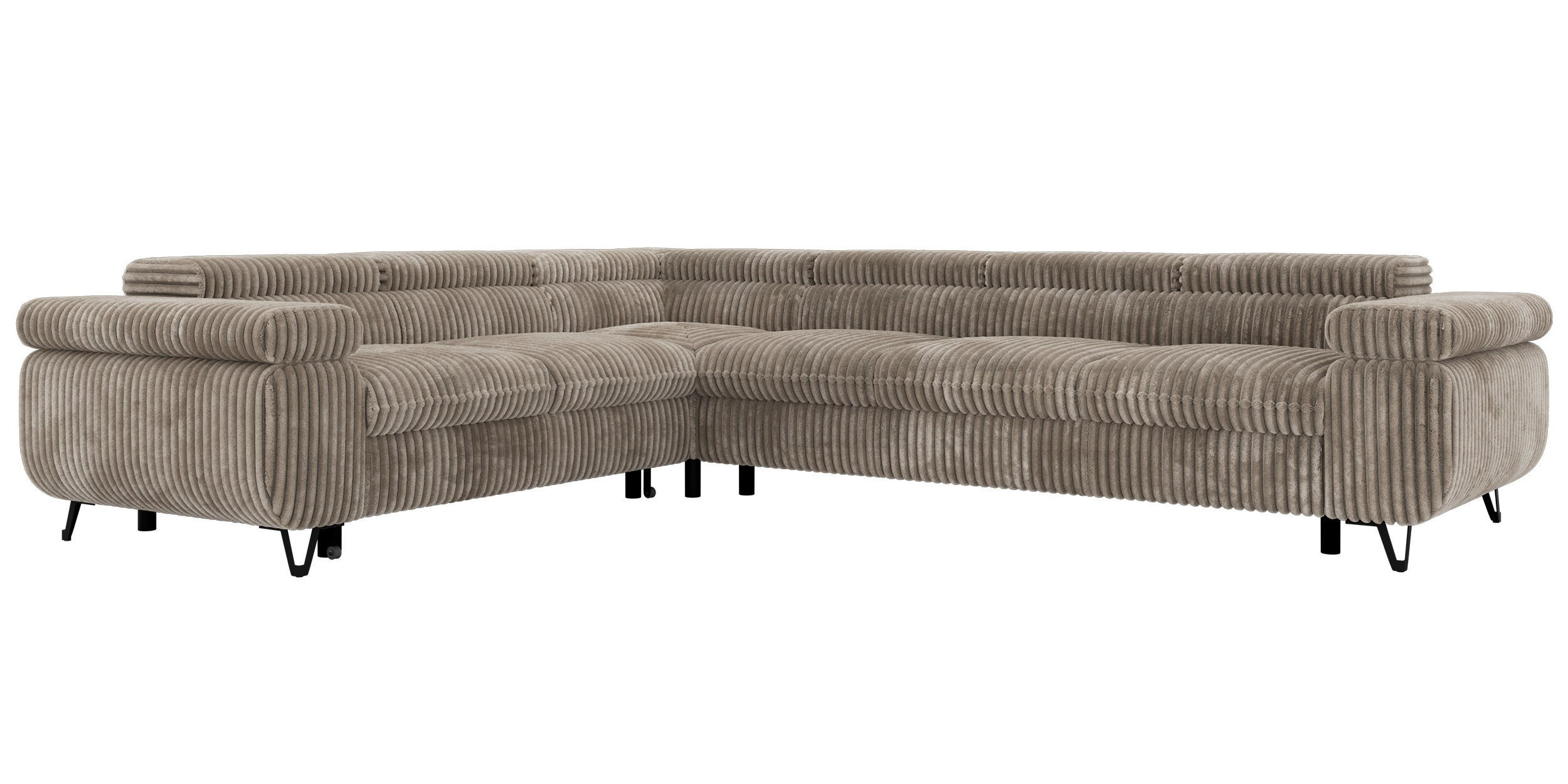 ECKSOFA NORDEN L - Hellbraun Cord - Rechts Seite - Hellbraun/Schwarz, Textil/Metall (329/269cm) - MKS
