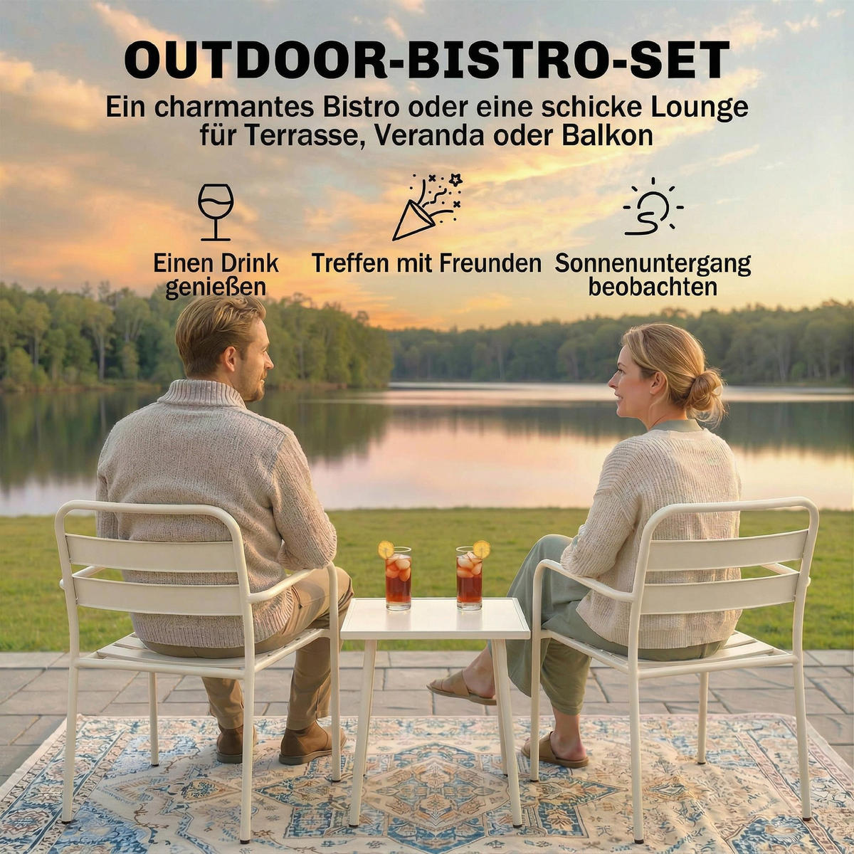 BISTROSET DE-07326 mit Glastisch und Lamellen-Design Weiß - Weiß, Glas/Metall - ComfortXL