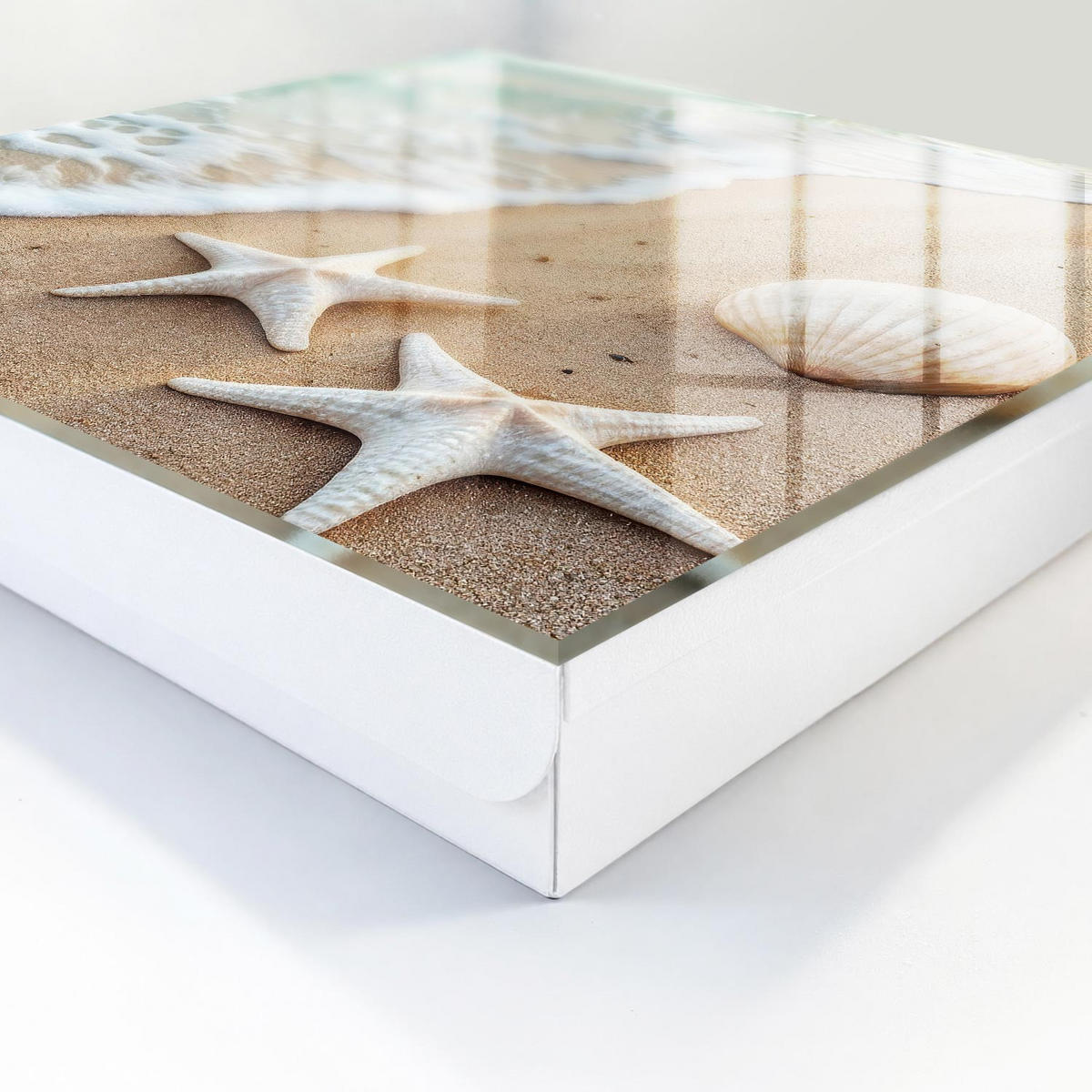 SCHLÜSSELBOX Weiß 30x30 cm – Türöffnung nach rechts - Strandparadies - Beige, Metall (30/30/5cm) - TULUP