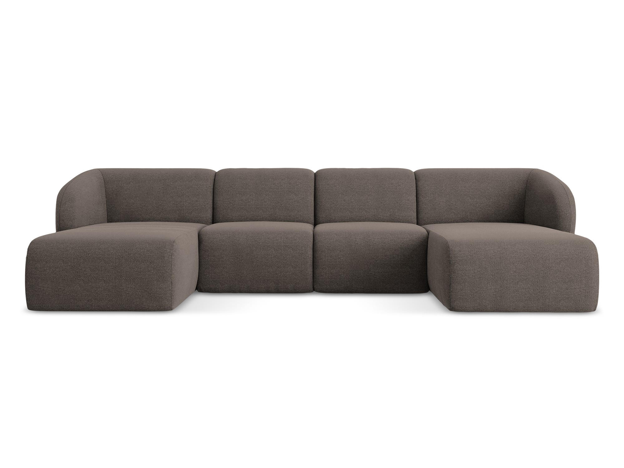 WOHNLANDSCHAFT Bouclé Stoff Braun - Schwarz/Mokka, Holzwerkstoff/Kunststoff (370/74/170cm) - Makamii