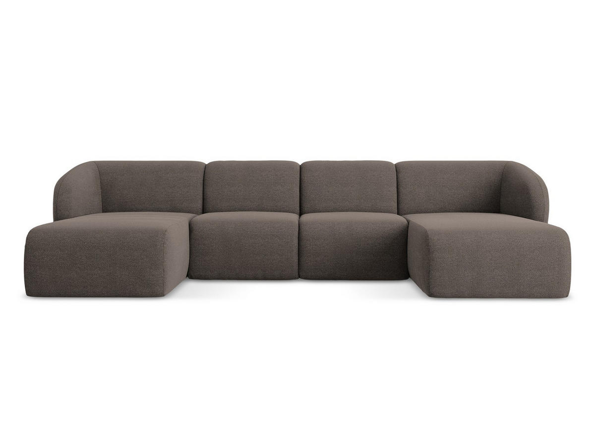 WOHNLANDSCHAFT Bouclé Stoff Braun - Schwarz/Mokka, Holzwerkstoff/Kunststoff (370/74/170cm) - Makamii