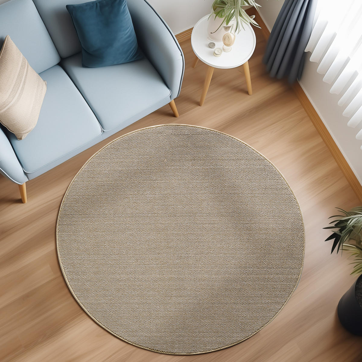 TEPPICH Kurzflor Flachgewebe Uni-Design Polypropylen Wohnzimmer Beige Rund 200x200 - Beige, Textil (200/200cm) - KADIMA DESIGN