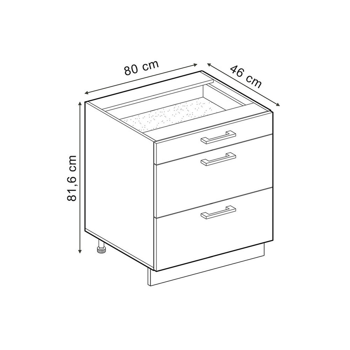 KÜCHENUNTERSCHRANK R-Line, Rot Hochglanz/Goldkraft Eiche, 80 cm mit 3 Schubladen Arbeitsplatte Anthrazit - Eichefarben/Rot, Holzwerkstoff (80/81.6/60cm) - Vicco