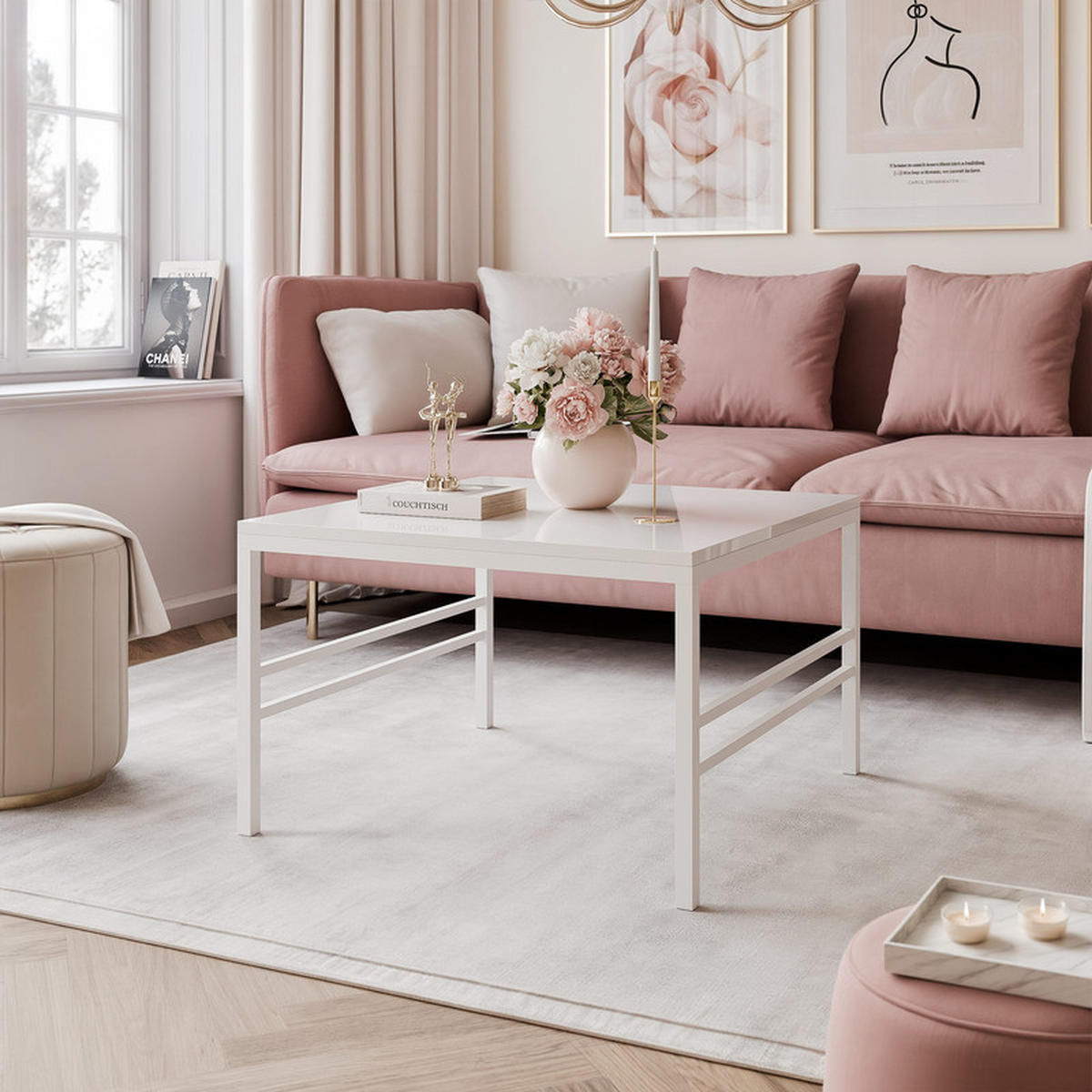 COUCHTISCH FORMA 70/70 cm Quadrat, Weiß Hochglanz - Weiß Hochglanz, Metall (70/70/46cm) - Idohome