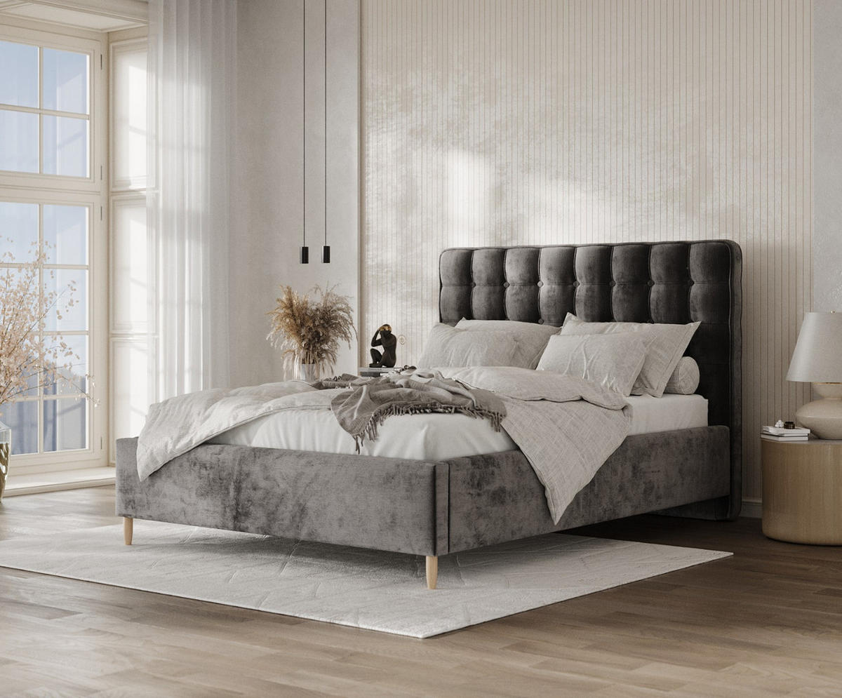 POLSTERBETT Paloma 180/200 cm Anthrazit im Lotta Stoff - Anthrazit/Naturfarben, Holz/Holzwerkstoff (180/200cm) - AltaBeds