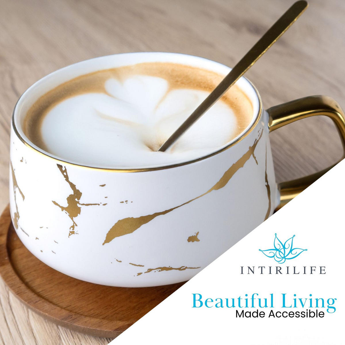 KAFFEETASSE Marmor Design 200 ml mit Untersetzer (6-tlg.) - Weiß, Keramik (13/6.3/13cm) - Intirilife