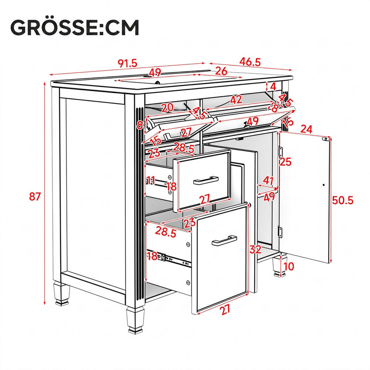 WASCHTISCHKOMBI 91.5/46.5/87 cm Weiß mit 2 Schubladen, ohne Wasserhahn - Goldfarben/Weiß, Holz/Holzwerkstoff (46.5/87/91cm) - Oxeza