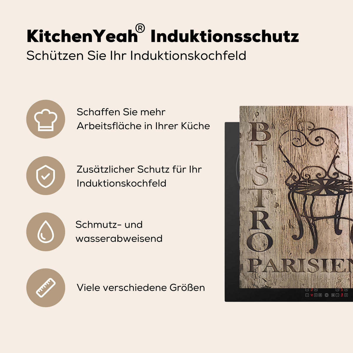 HERDABDECKPLATTE Bistro Parisien - Café - Kaffee - Jahrgang 80x52 cm - Cappuccino, Kunststoff (80.2/0.2/52.2cm) - MuchoWow