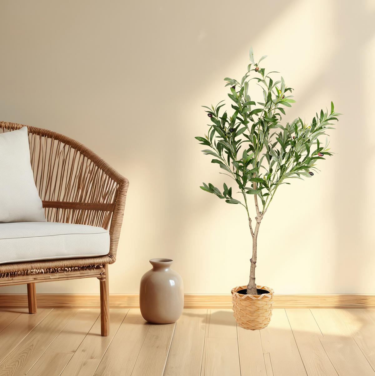 OLIVENBAUM - Dunkelgrün/Grün, Kunststoff/Stein (120cm) - Relaxdays