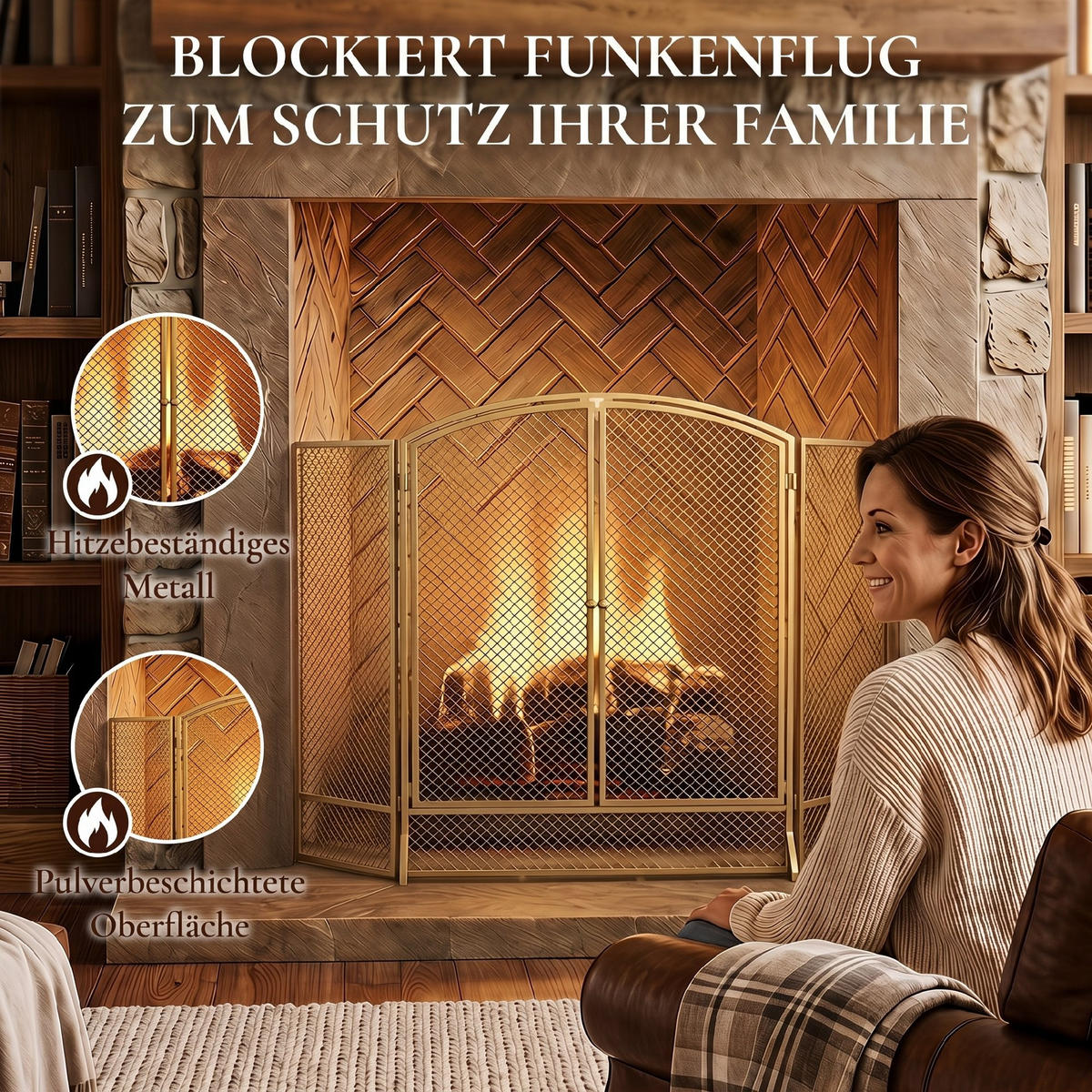 KAMINSCHUTZGITTER Metall Goldfarben - Goldfarben, Metall (10/75/122cm) - HOMCOM