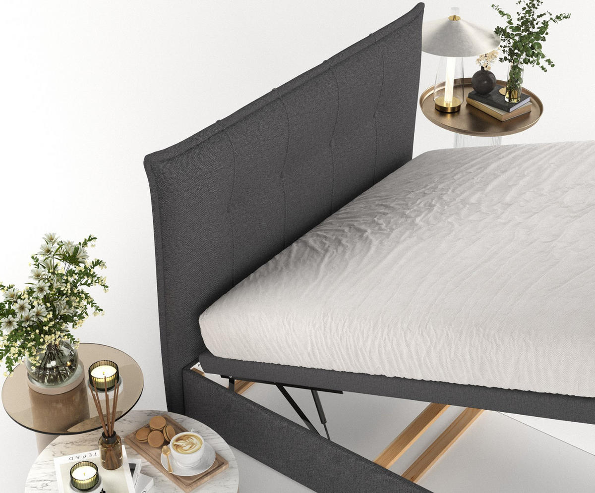 POLSTERBETT Liano mit Stauraum 200/200 cm Anthrazit im Megan Stoff - Anthrazit/Schwarz, Holz/Holzwerkstoff (200/200cm) - AltaBeds