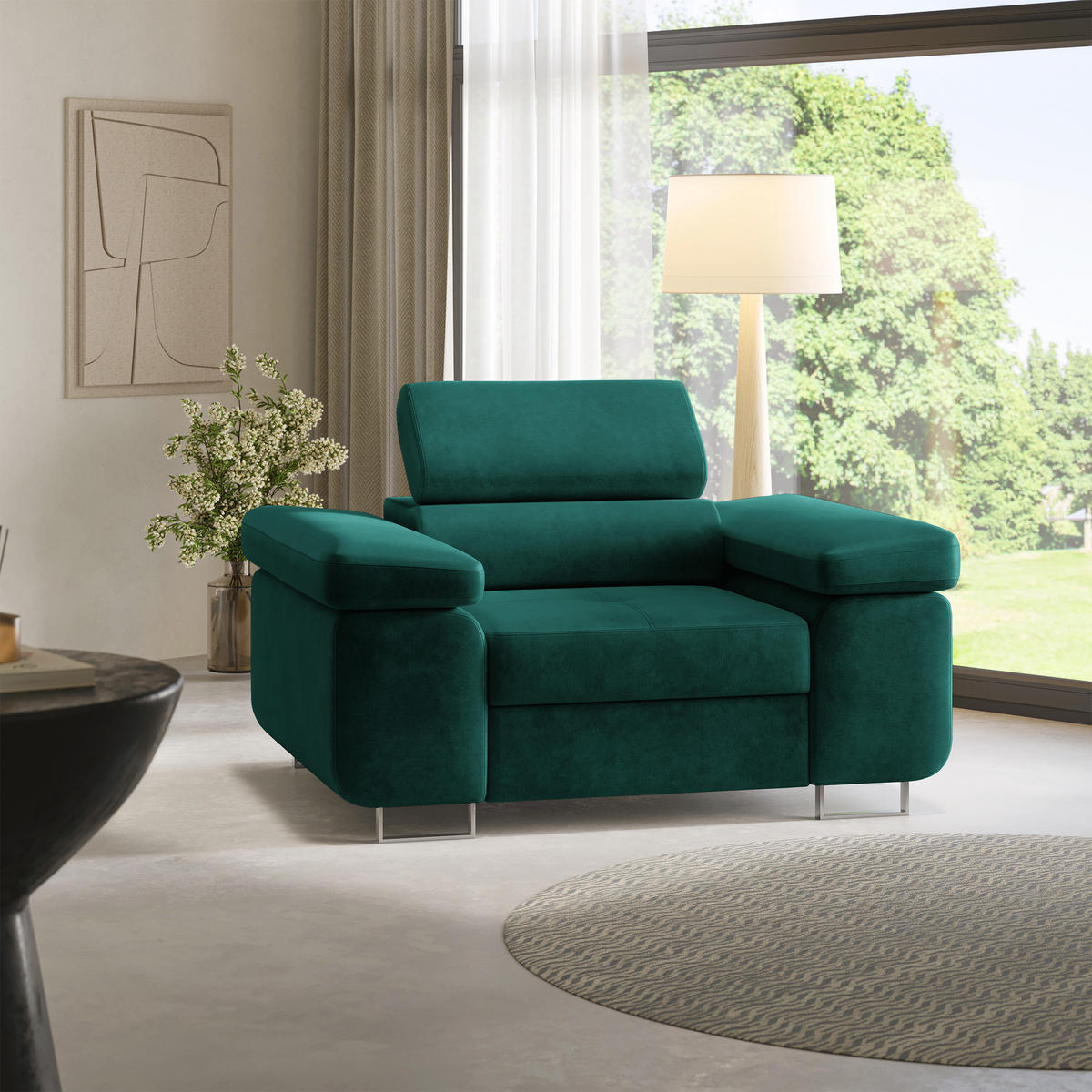 SESSEL CALVO Polstersessel Loungesessel ergonomisch, Grün - Grün, Holz/Metall (133/87/98cm) - MASSENO