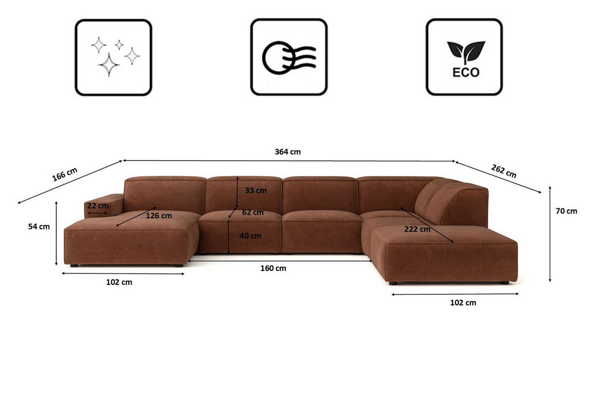 ECKSOFA Cursal V, Stoff Salvador, Dunkelbraun, Rechts - Dunkelbraun, Holz (364/262cm) - Kaiser Möbel