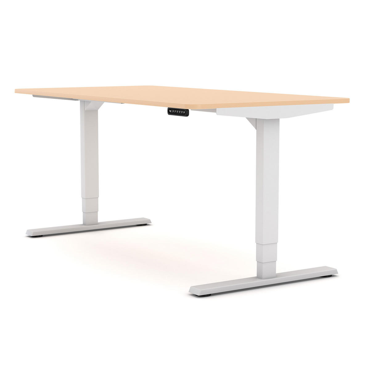 SCHREIBTISCH Elektrisch höhenverstellbarer Schreibtisch Y-Line Curved Kiesel Signalweiß 120/80/62-127cm - Beige/Weiß, Holzwerkstoff/Metall (80/120/127cm) - ASSMANN