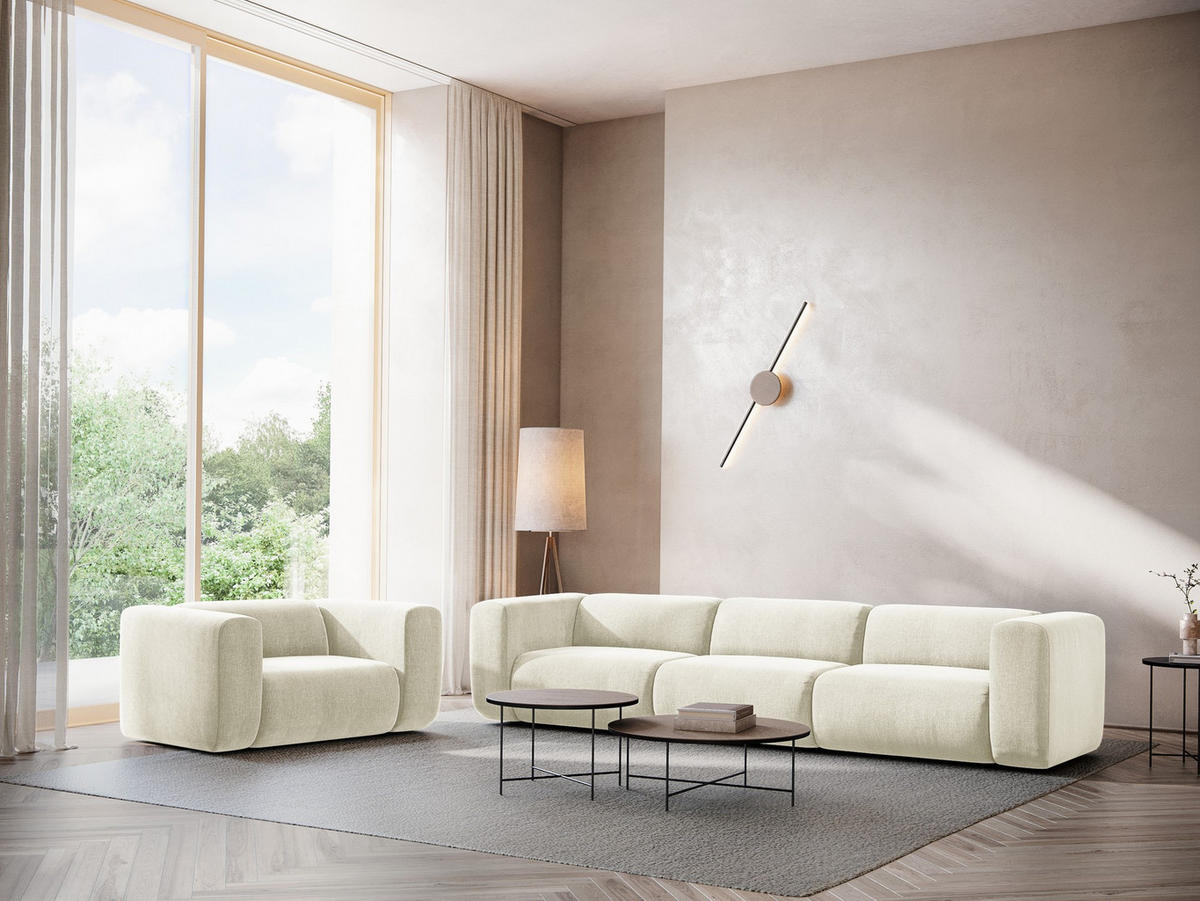 3-SITZER SOFA Chenille Stoff Beige - Beige/Schwarz, Kunststoff/Textil (228/70/89cm) - Makamii