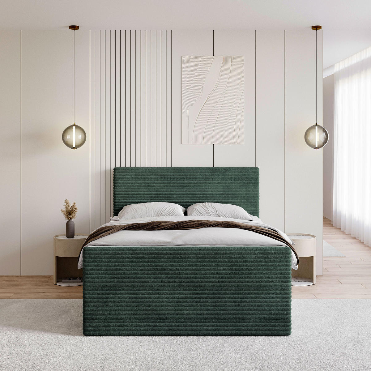 BOXBETT NOLEN 160x200 cm mit Matratze und Topper - Grün - Grün, Holz (160/200cm) - MASSENO