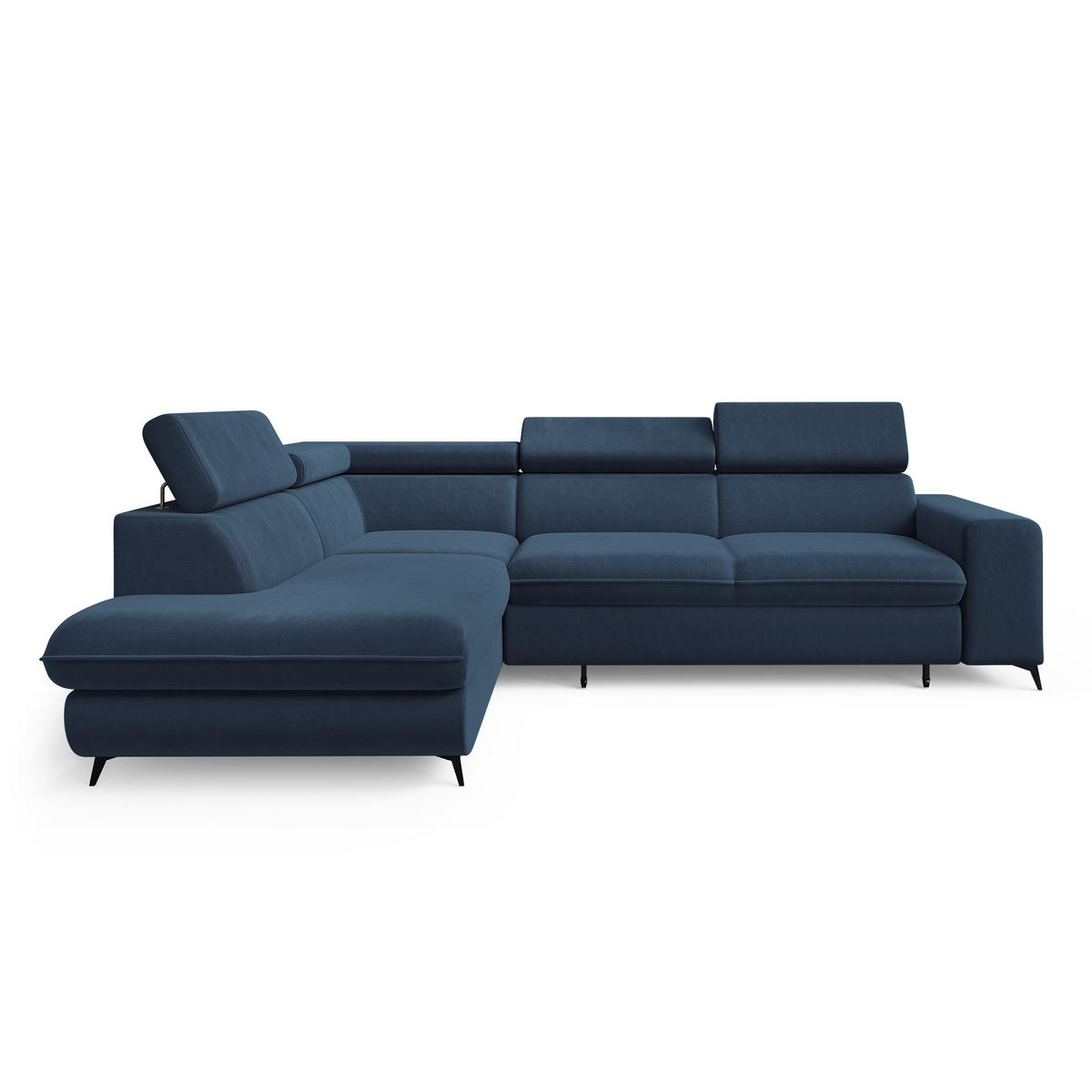 ECKSOFA VELISS Blau Veloursstoff mit Schlaffunktion - Blau, Holz (255/193cm) - MASSENO