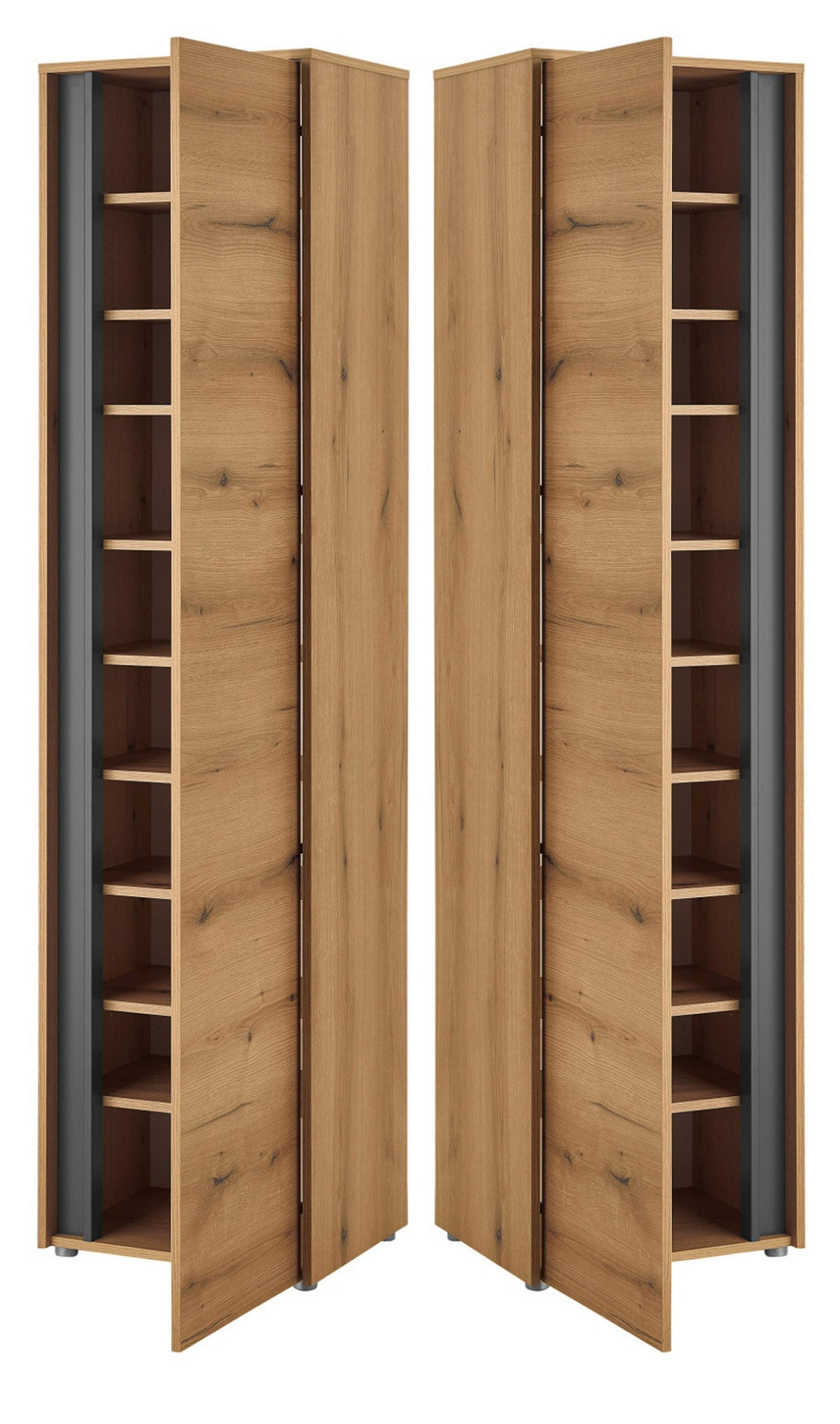 SCHUHSCHRANK Evoke Eiche, grau Flurschrank 50 x 200 cm mit 10 Fächern - Eichefarben/Schwarz, Holzwerkstoff/Kunststoff (50/200/40cm) - Furn.Design