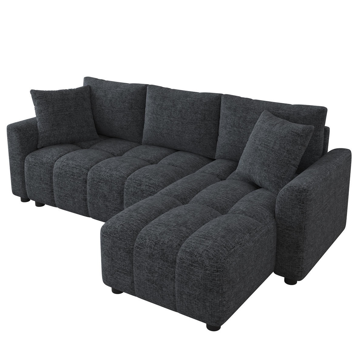 ECKSOFA 204/127/82.5 cm Grau Chenille mit 2 Zierkissen - Grau, Holz/Textil (204/127cm) - Oxeza
