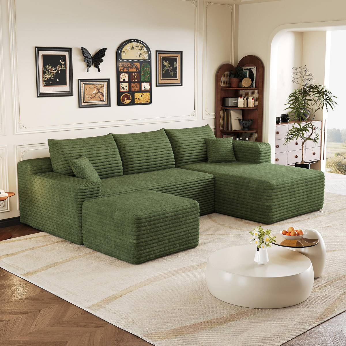 WOHNLANDSCHAFT Cord Grün Ohne Montage - Grün, Textil (241/58/151cm) - WISHDOR