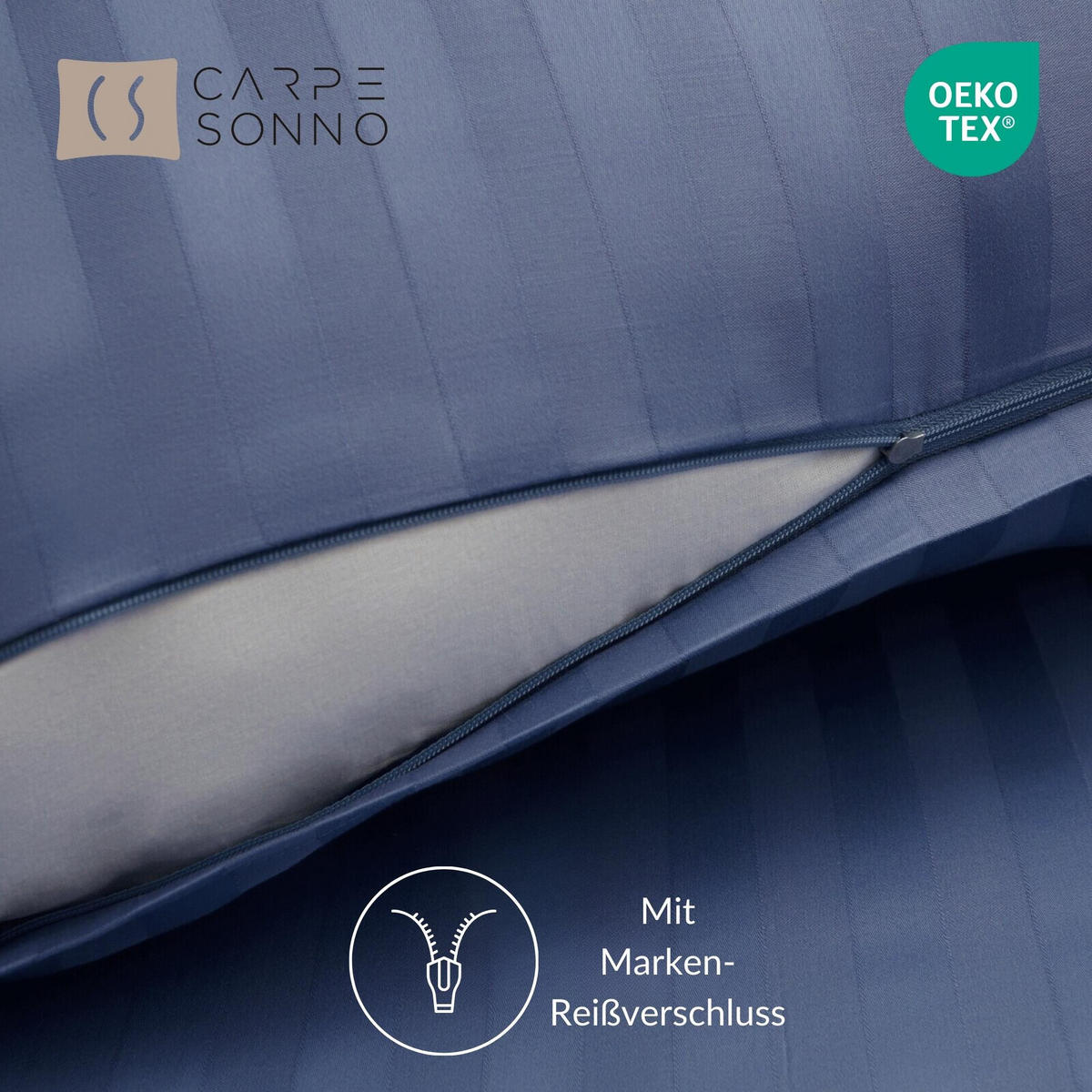 BETTWÄSCHE Damast 135x200 Blau gestreift - Bettbezug aus 100% Baumwolle - Blau, Textil (135/200cm) - Carpe Sonno