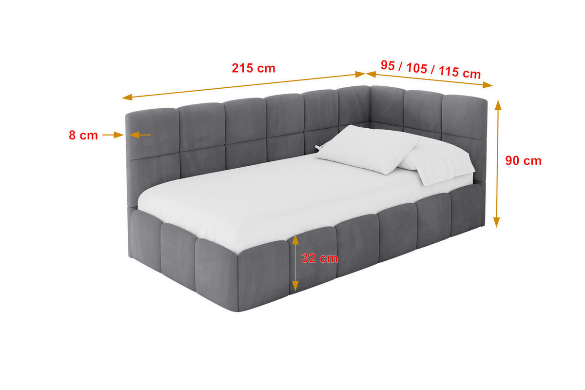 EINZELBETT Jugendbett mit Bettkasten Links, mit Matratze - LIVY 90x200 Dunkelgrau - Dunkelgrau, Holzwerkstoff/Textil (90/200cm) - ALTDECOR