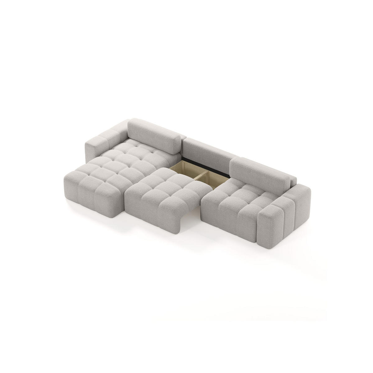 ECKSOFA Bouclé-Stoff 8 Sitzer Bornum So, Hellgrau - Hellgrau, Textil (346/170cm) - Meblito
