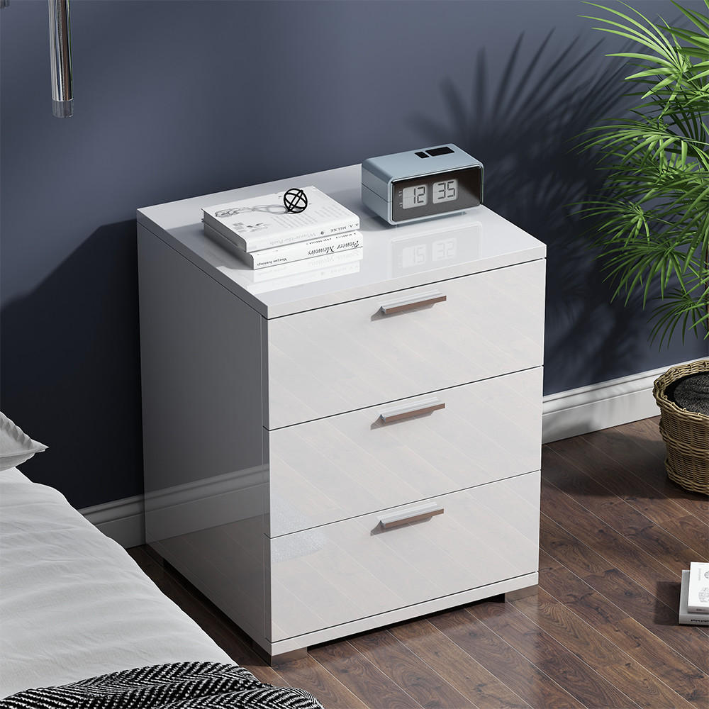 Thumbnail - Vicco Nachttisch, Weiß Hochglanz, Holzwerkstoff, 3 Fächer, 3 Schubladen, Rechteckig,Rechteckig, 46.2x60x42 cm, Schlafzim...