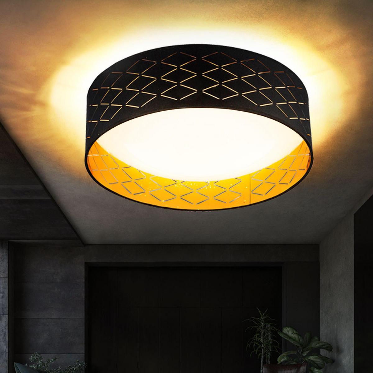 LED DECKENLEUCHTE Clarke schwarz gold - Schwarz, Metall (40/40/12cm) - Globo Lighting