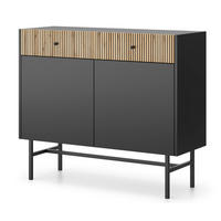 SIDEBOARD Dinley 2T 2S Schwarz, Braun 104,4/89,4/39 cm – mit langen Beinen und Lamellenfront - Schwarz/Braun, Holzwerkstoff/Metall (104.4/89.4/39cm) - AX Living