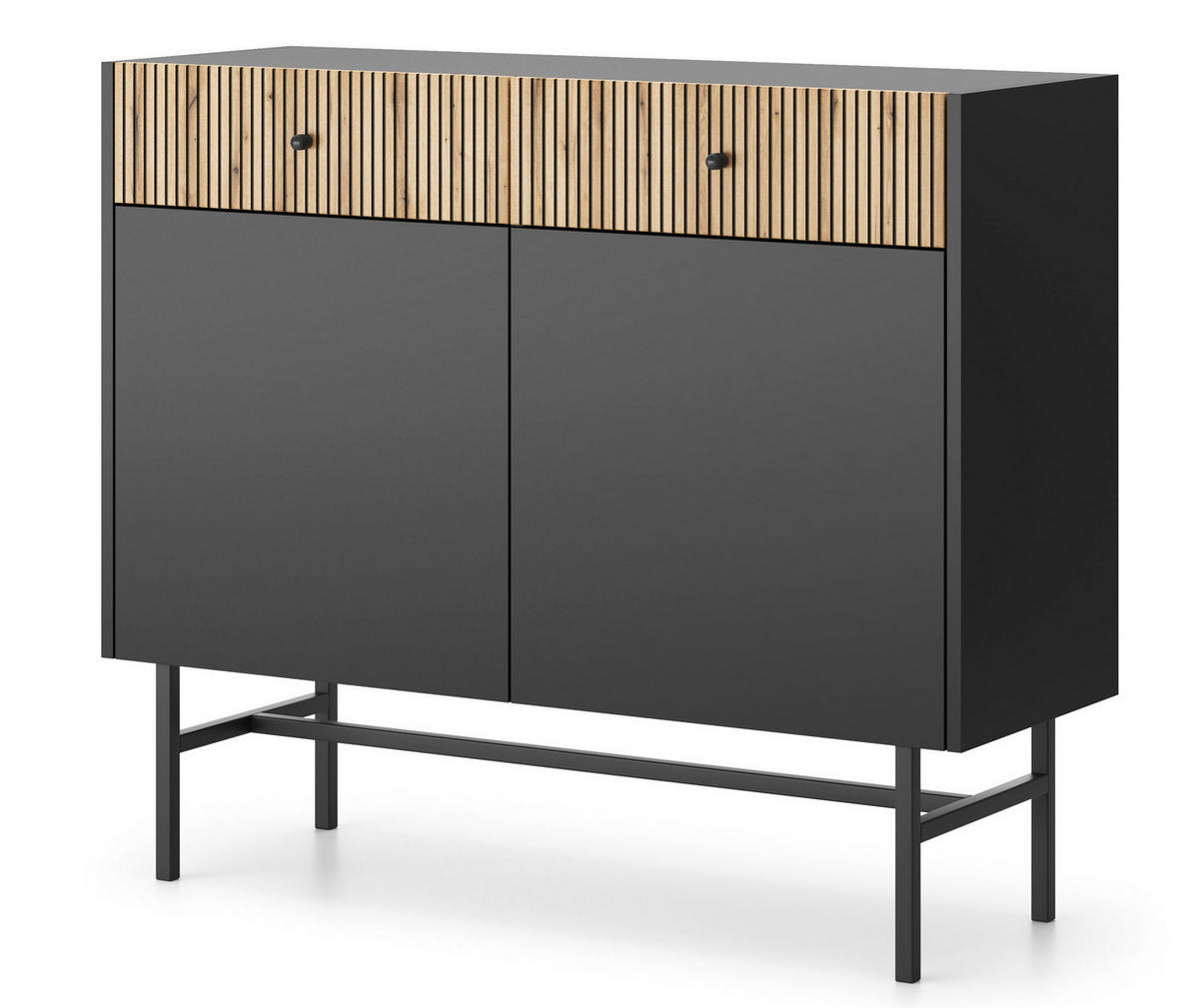 SIDEBOARD Dinley 2T 2S Schwarz, Braun 104,4/89,4/39 cm – mit langen Beinen und Lamellenfront - Schwarz/Braun, Holzwerkstoff/Metall (104.4/89.4/39cm) - AX Living