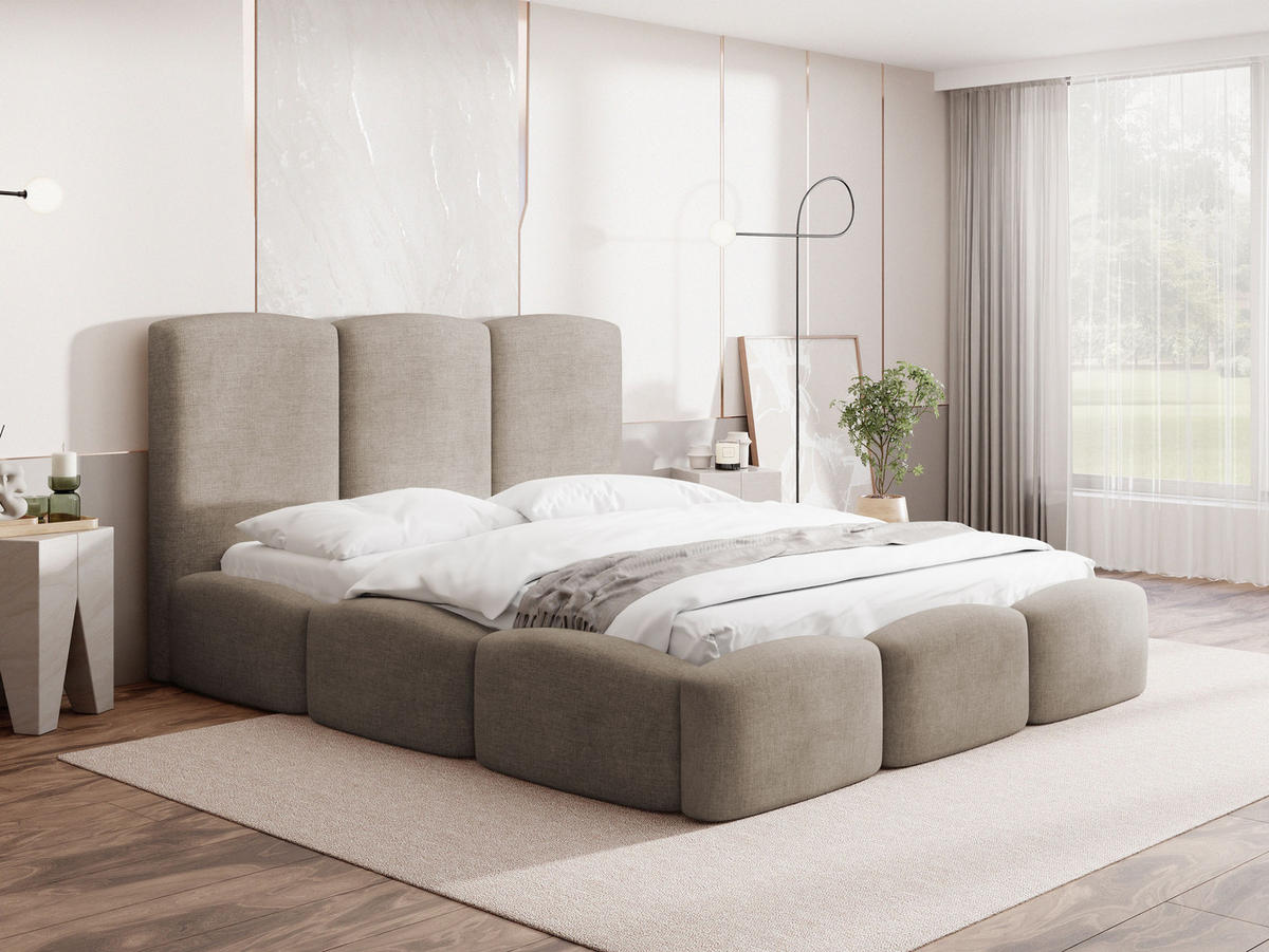 POLSTERBETT Harmony mit Bettkasten & Lattenrost in Beige Chenille 140 x 200 cm - Beige/Birkefarben, Holzwerkstoff/Kunststoff (140/200cm) - WFL GROUP
