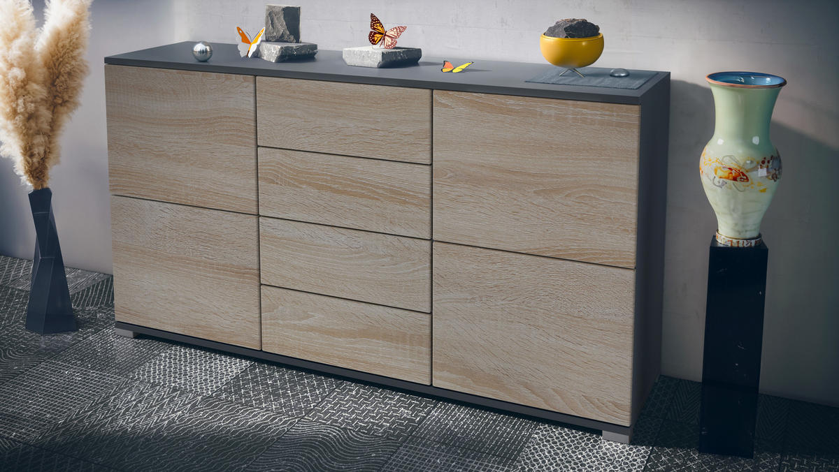 SIDEBOARD Rova Eiche sägerau - Eiche San Remo, Holzwerkstoff (138.5/75.5/35cm) - Vladon