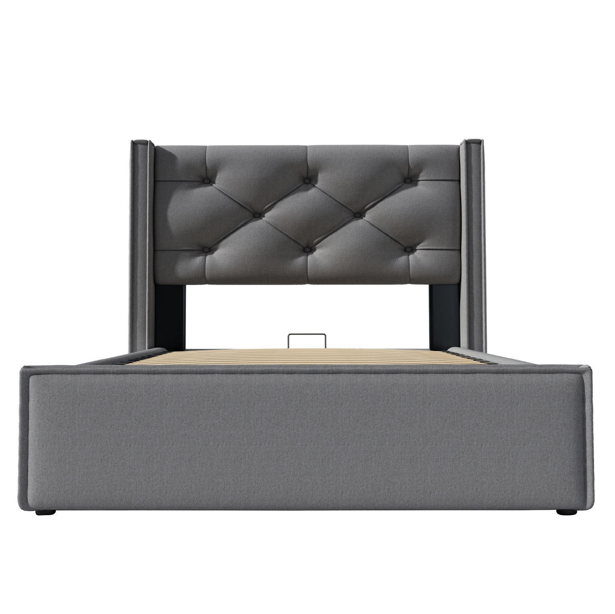 POLSTERBETT aus Baumwolle 90x200 cm in Grau mit Bettkasten & Matratze - Grau, Textil (90/200cm) - Modfu