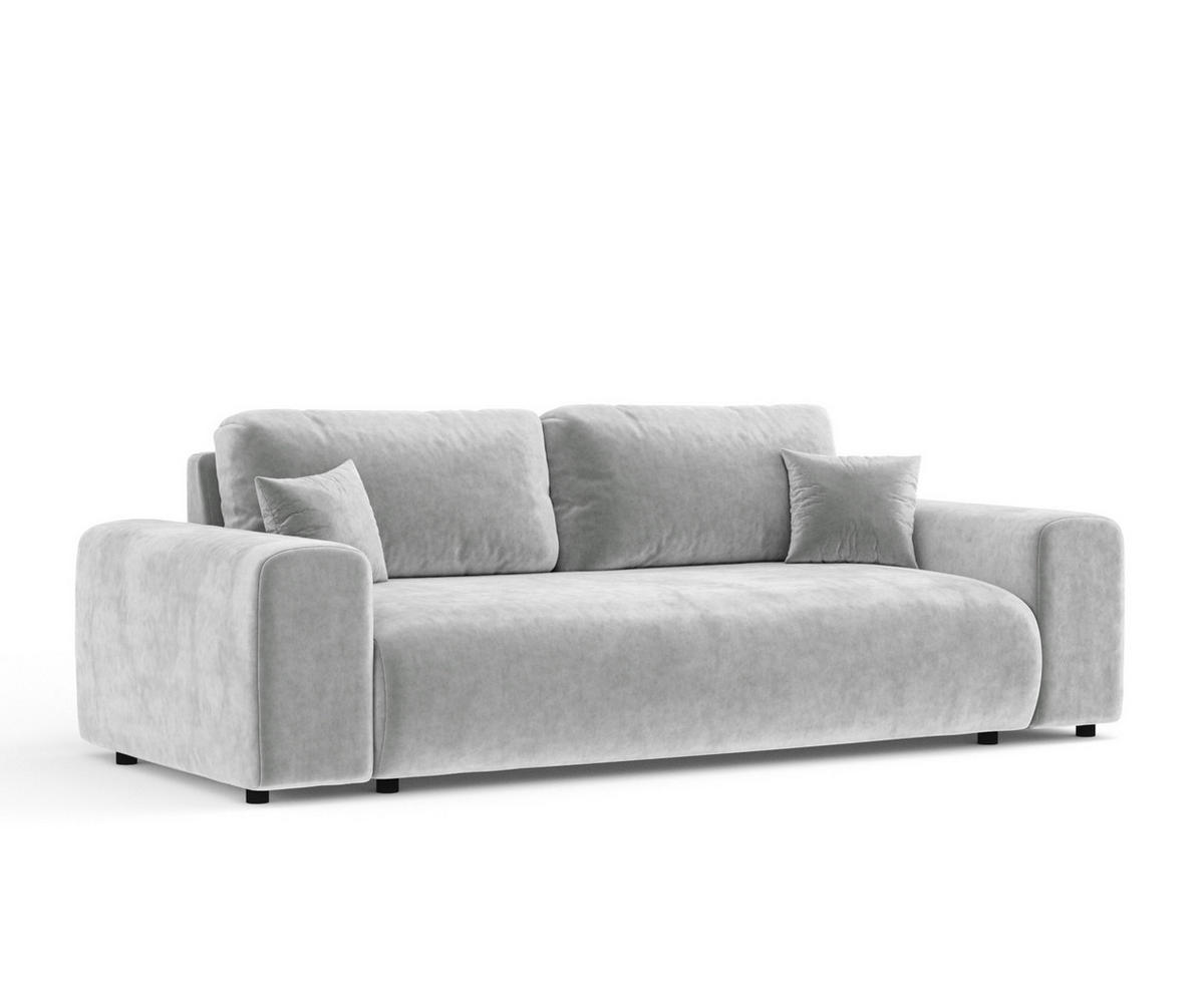 3-SITZER-SOFA Zanzibar Hellgrau Samtstoff - Hellgrau/Schwarz, Holz/Holzwerkstoff (213/79/108cm) - Maison de Reve