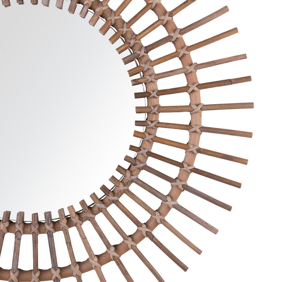WANDSPIEGEL sandbeige Rattan Sonnenform 76 cm Stenen - Braun, Naturmaterialien (76/76/3cm) - Beliani