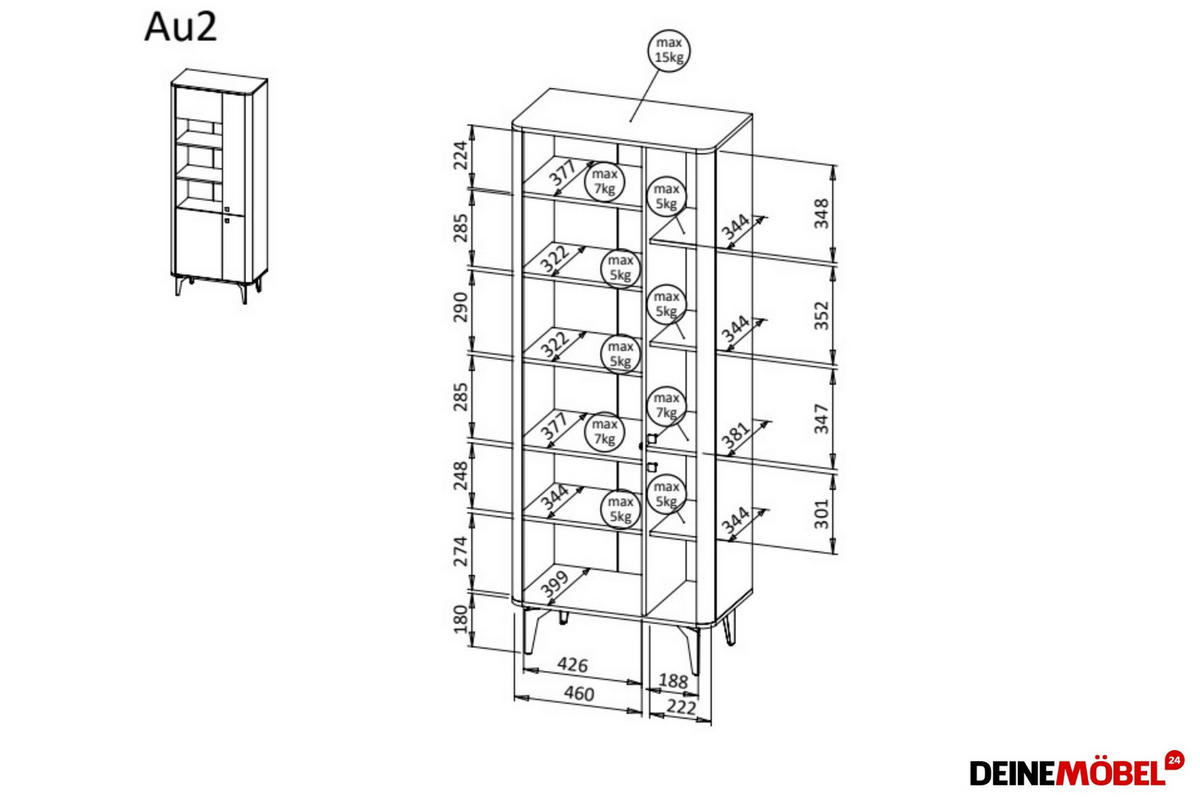 VITRINE AURO 02 73/190/40 cm in Kaschmir / Royal Nussbaum mit LED - Kaschmir/Nussbaumfarben, Holzwerkstoff (73/190/40cm) - Deine Möbel 24