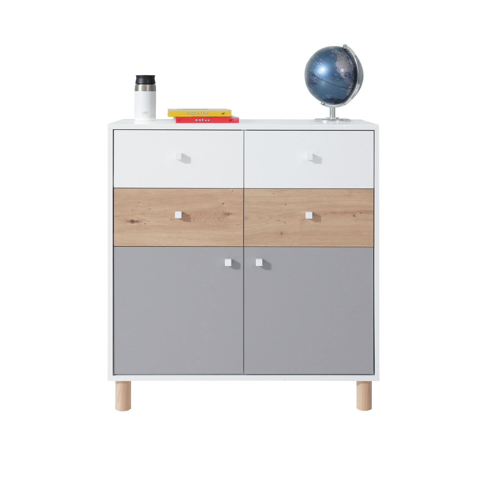 KOMMODE Figo mit 4 Schubladen und 2 Türen - Weiß/Eiche Artisan, Holzwerkstoff (85/90/40cm) - Beautysofa