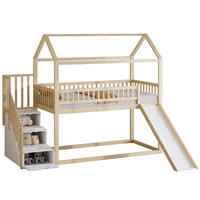 HOCHBETT Holzfarben 90×200 cm für Kinder mit Rutsche und Stauraumleiter, Massivholzrahmen - Naturfarben, Holz (90/200cm) - Luhomfu