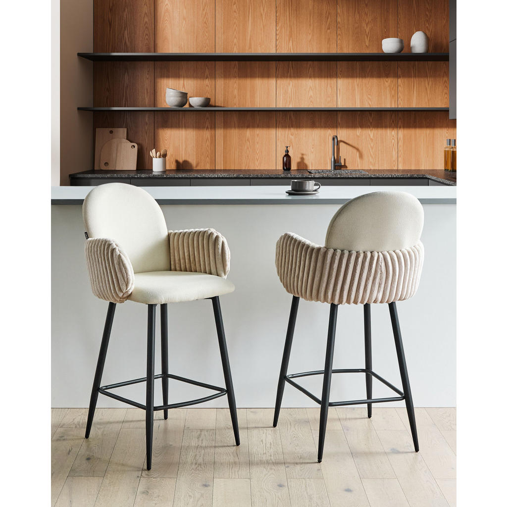 Thumbnail - Beliani Barstühlen, Beige, Schwarz, Textil, 50x100x54 cm, Esszimmer, Barmöbel, Barhocker