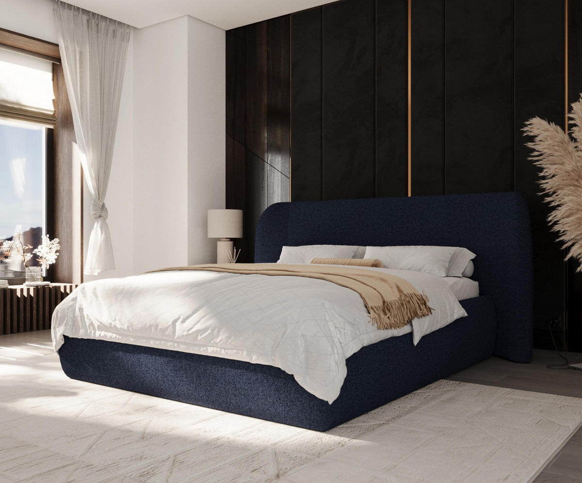 POLSTERBETT Bellano mit Stauraum 180/200 cm Marineblau im Riva Stoff - Schwarz/Naturfarben, Holz/Holzwerkstoff (180/200cm) - AltaBeds