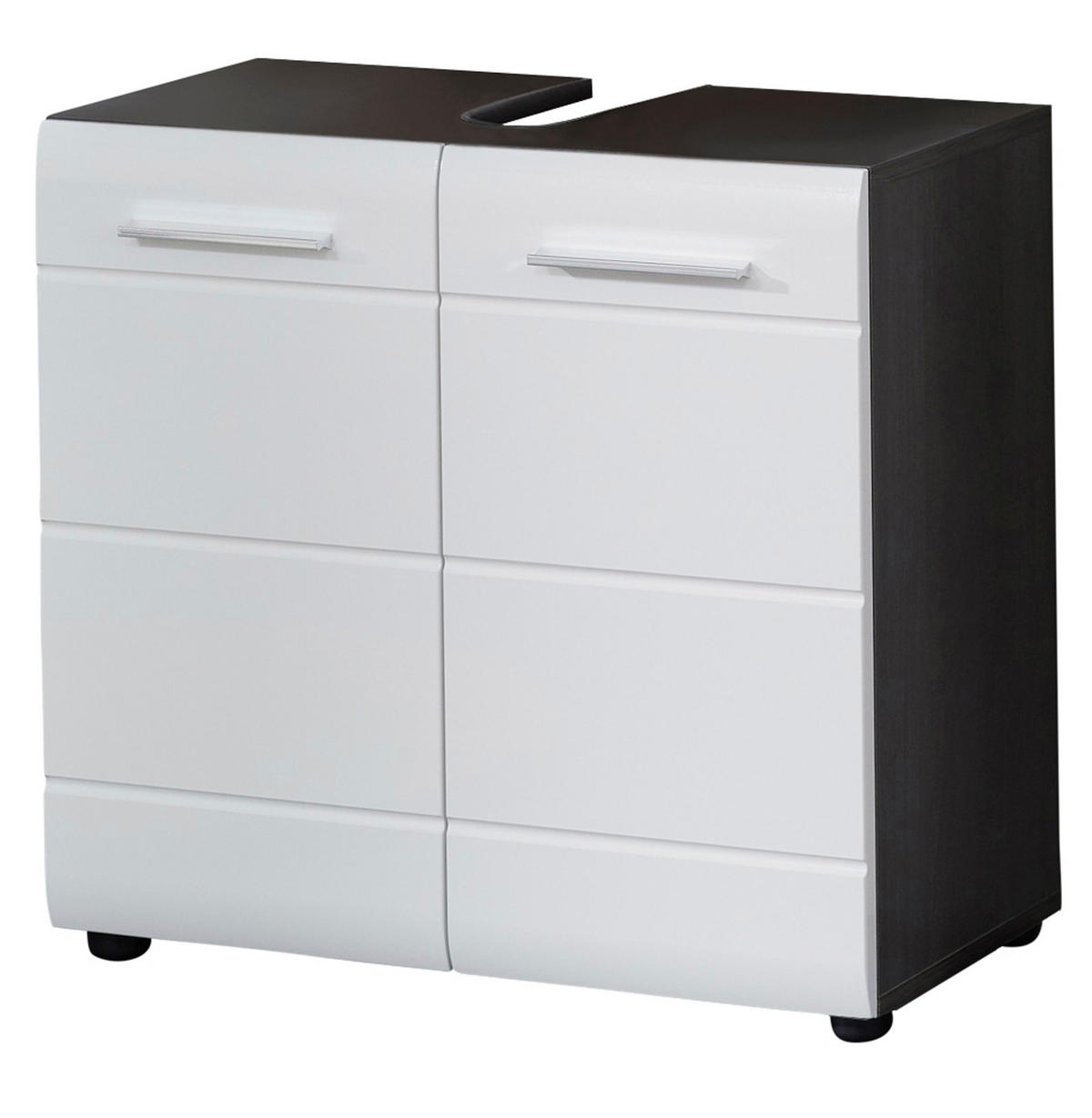 WASCHBECKENUNTERSCHRANK weiß Hochglanz, grau Badschrank 60 x 57 cm - Weiß Hochglanz/Silberfarben, Holzwerkstoff/Kunststoff (60/57/31cm) - Top.Furn
