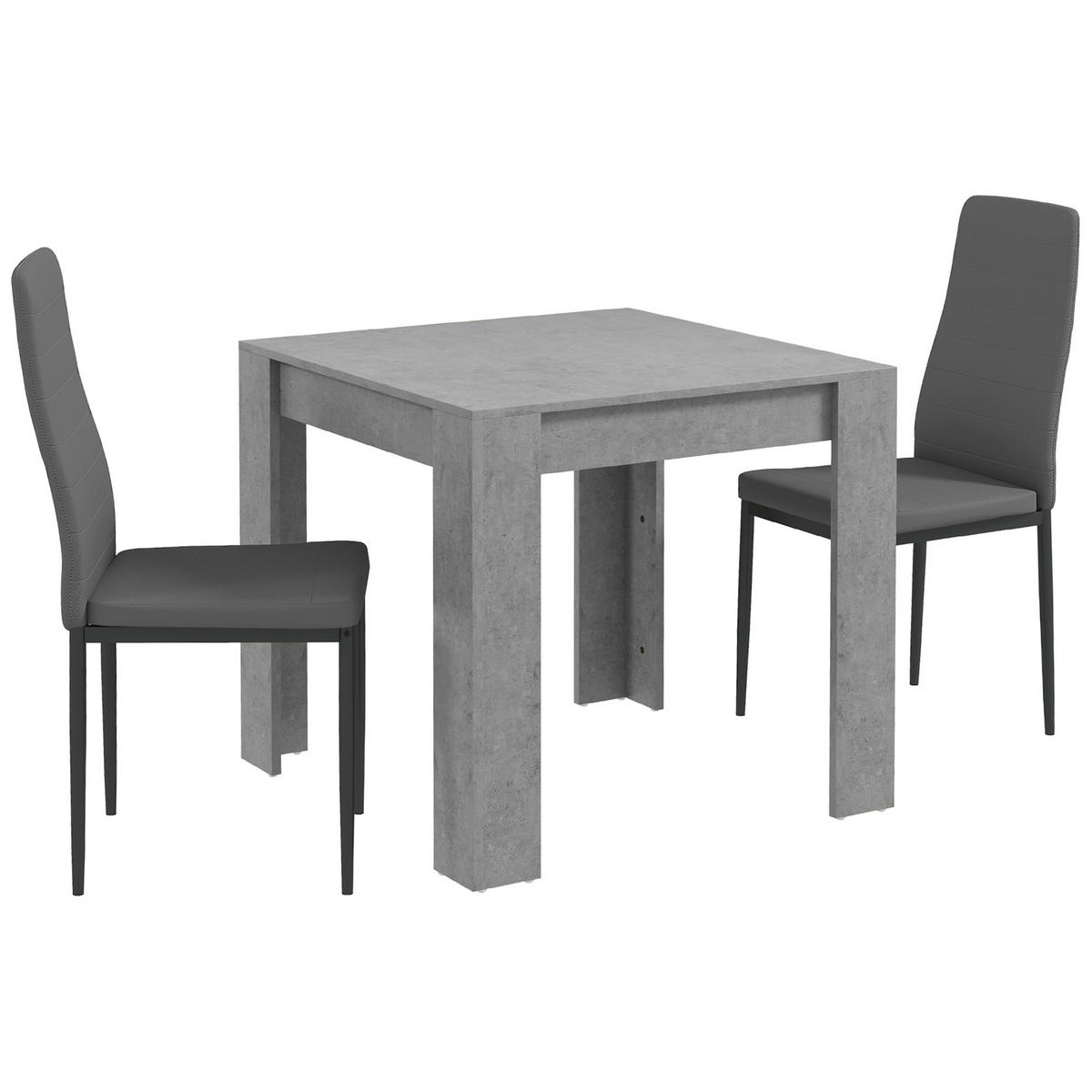 MODERNES Esszimmer-Set, quadratisch 80×80cm 3-teilig, grau - Grau, Leder (80/76/80cm) - Vallsero