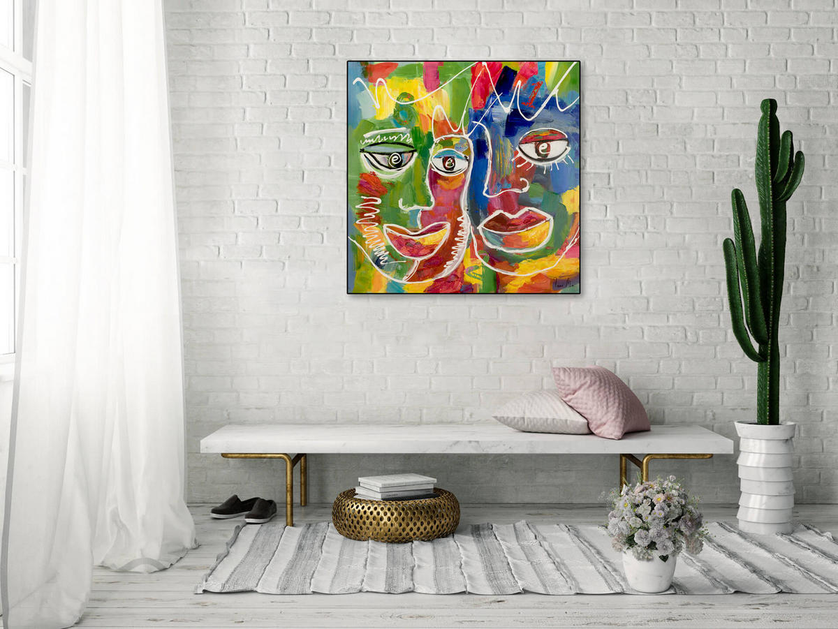RUČNE MAĽOVANÝ AKRYLOVÝ OBRAZ 80/80 cm, viacfarebný, figurálny motív - viacfarebná, drevo/textil (80/80cm) - KUNSTLOFT