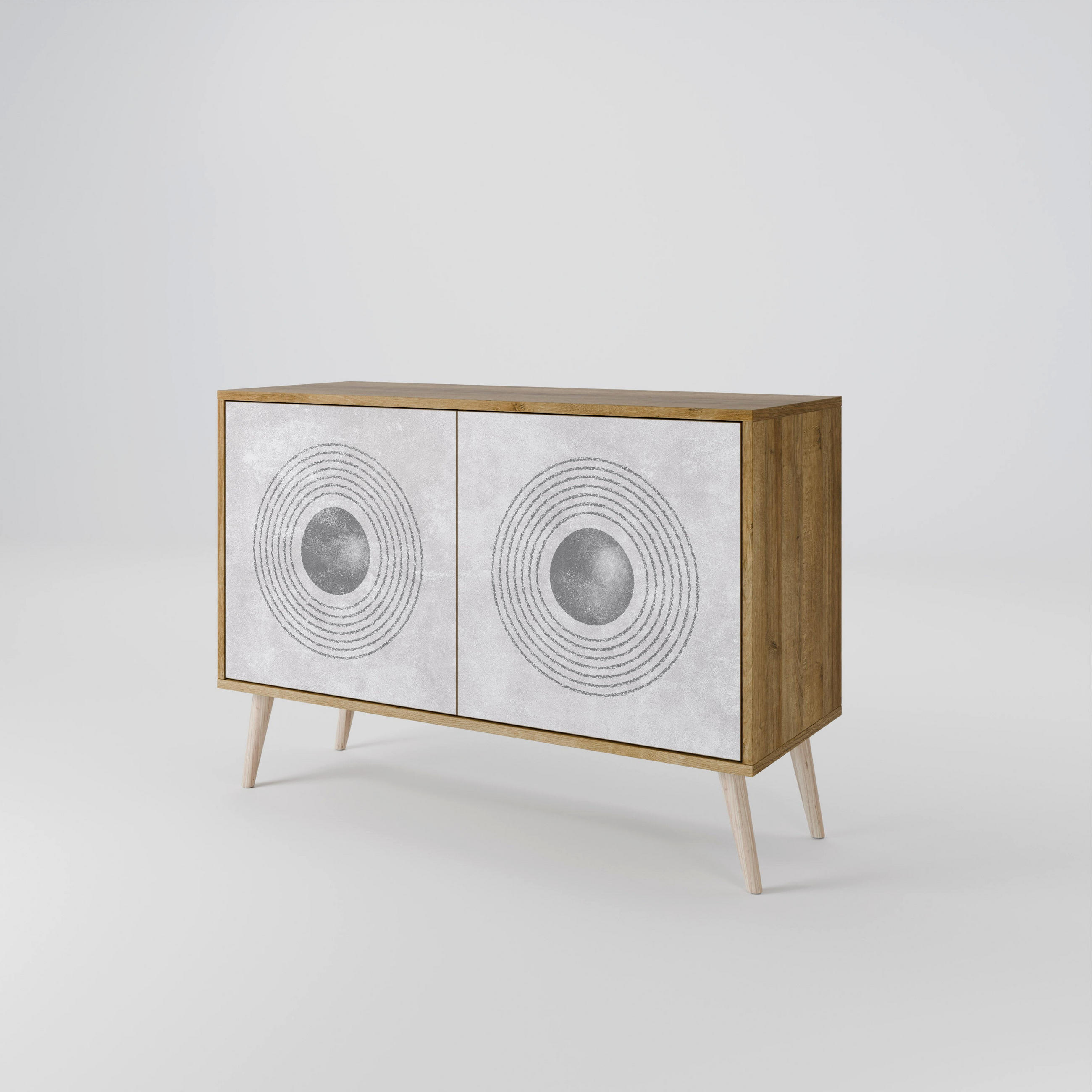 SIDEBOARD SOLID CIRCLES, Eicheneffekt, 111x42x77,5 cm, 2 Türen - Eichefarben/Buchefarben, Holzwerkstoff/Buchenholz (111/77.5/42cm) - SpaceRebels