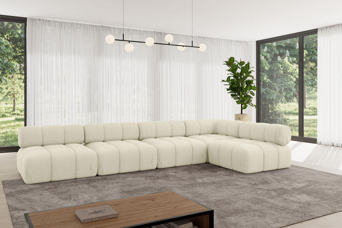 ECKSOFA modulares Sofa Samaro-L3 - 380x190x70 cm Beige Bouclé - Beige, Holzwerkstoff/Textil (380/190cm) - ALTDECOR